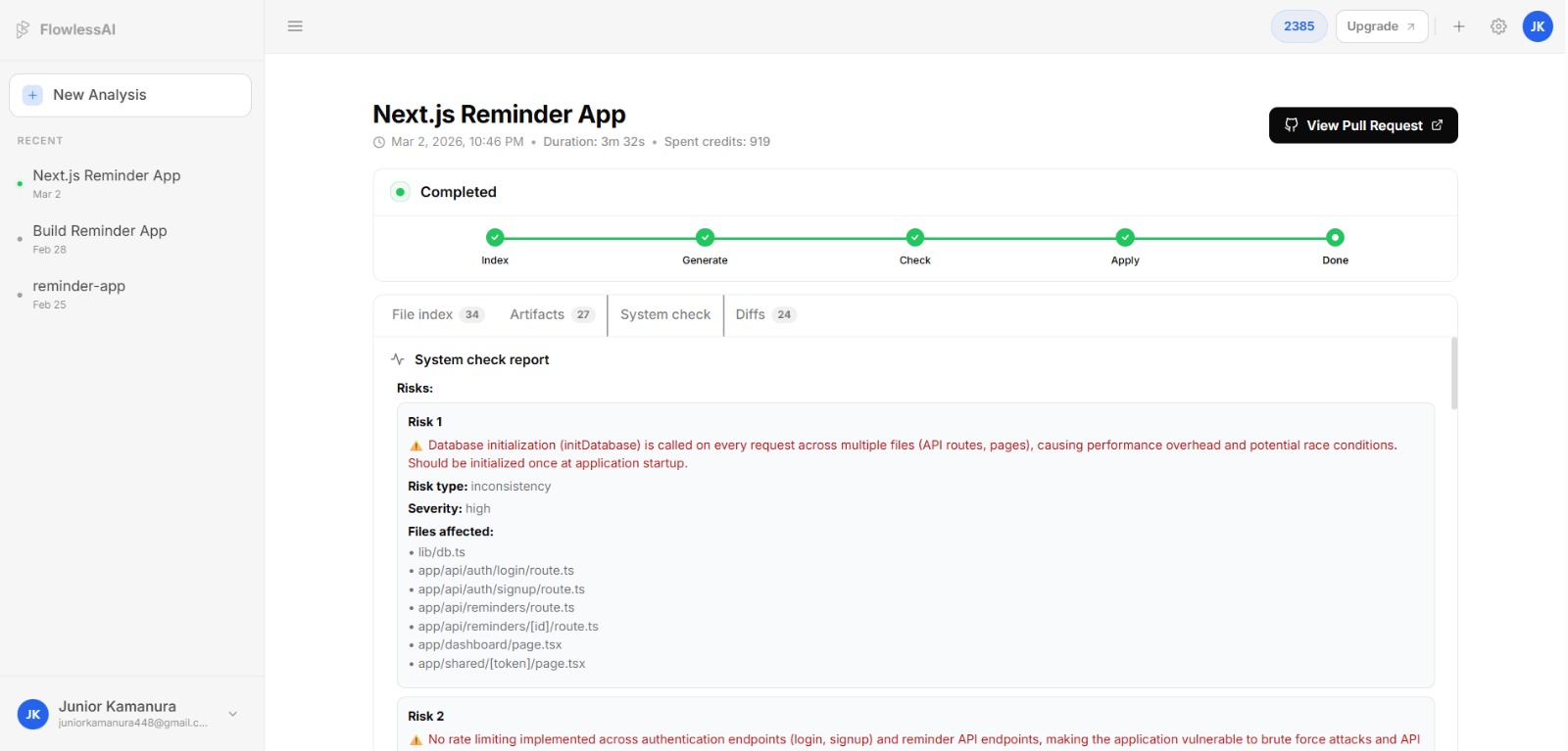 Run system analysis screenshot