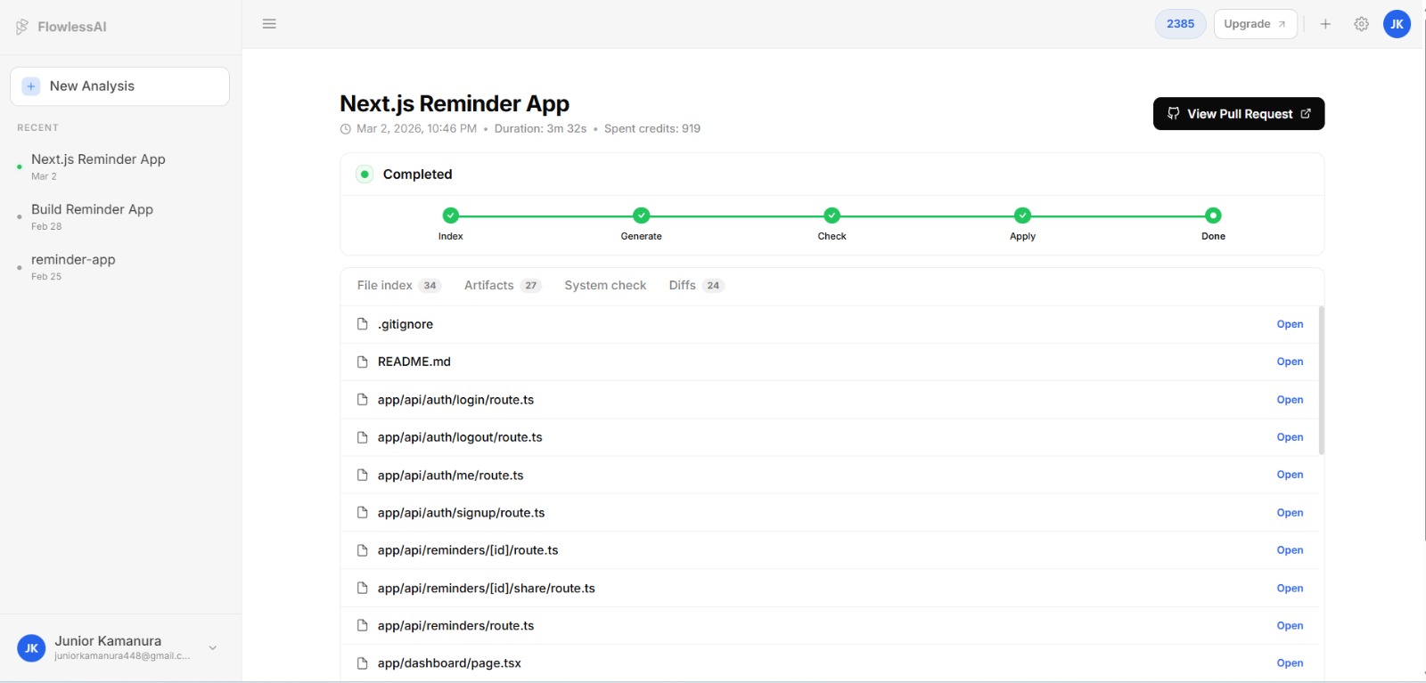 Build task and file index screenshot